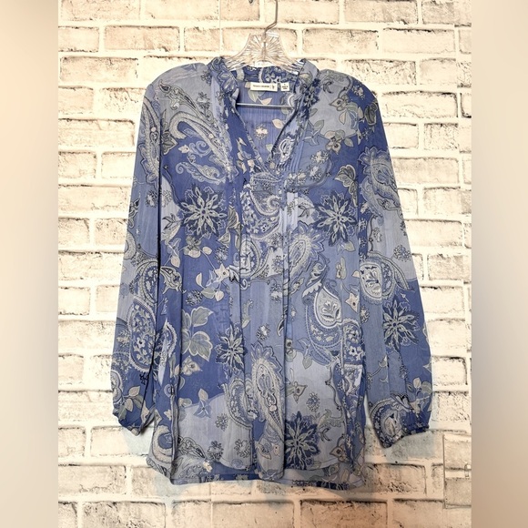 Floral Paisley Blue Blouse size small Susan‎ Graver lightweight flowy - Picture 1 of 8
